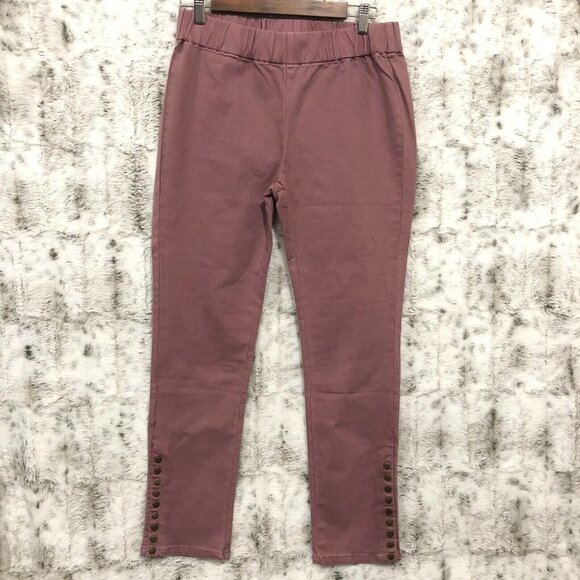 Soft Surroundings Colorful Metro Leggings Pants Jeans Pink Rose PS Button Ankle - Picture 1 of 11